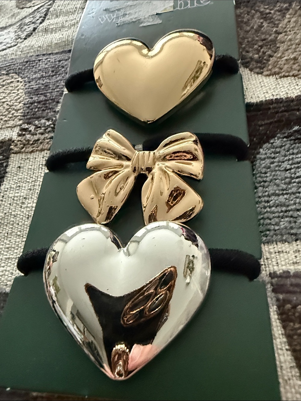 Metallic Heart & Bow Hair Tie Set - Gold and Silver Accents